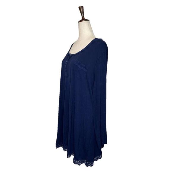 SOMA Womens XL Lace Trim Long Sleeve Crew Neck Pajama Tunic Top Nightgown Blue - Picture 2 of 8